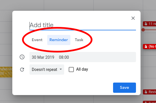 Google Calendar reminder
