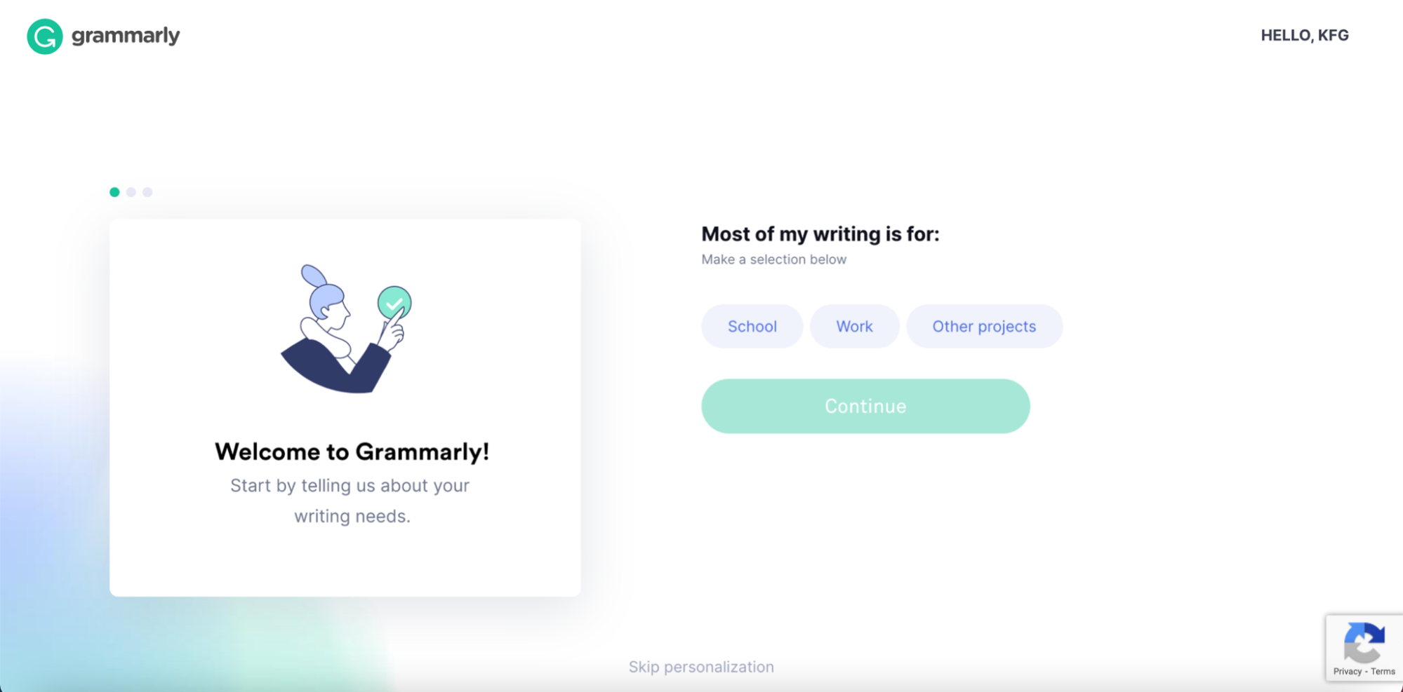 Grammarly Onboarding Page