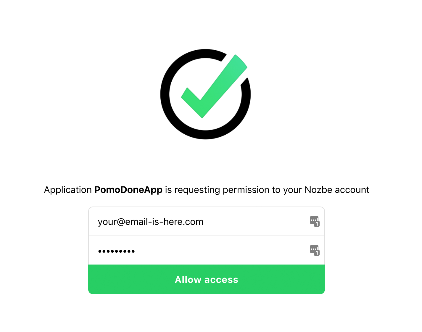 log in to your Nozbe account at the following screen